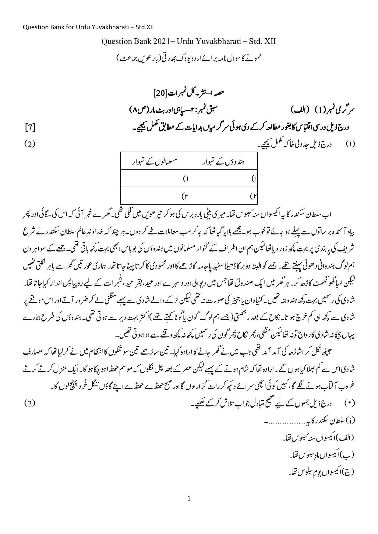 Maharashtra Board Class 12 Urdu Language Sample Paper (Urdu Medium) - Page 2