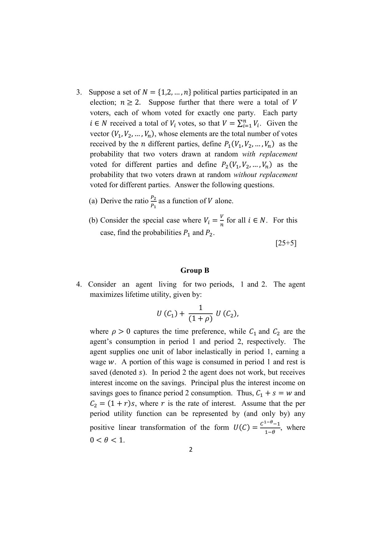ISI Admission Test M.S.(QE) - Quantitative Economics (PEB) 2023 Sample Paper - Page 2