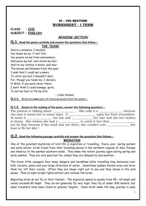 CBSE Worksheets for Class 8 English Assignment 8