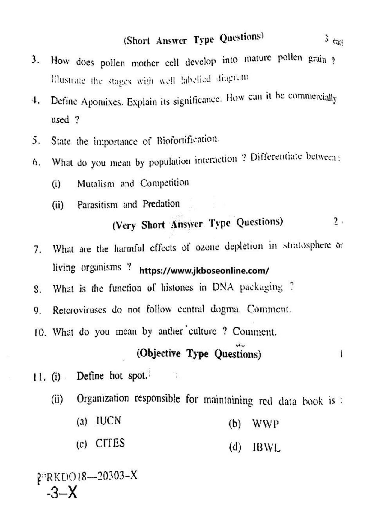 JKBOSE Class 12 Biology-Botany 20303-X Question Papers 2018 - Page 2