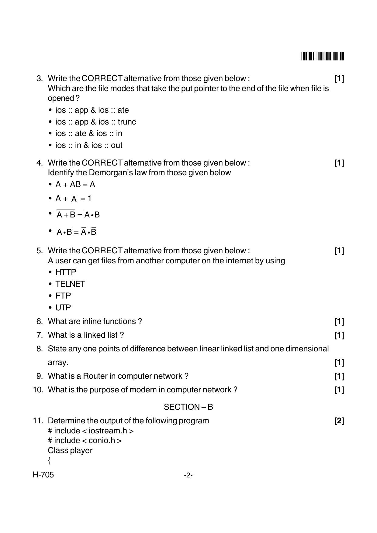 Goa Board Class 12 Computer Science  705 New Pattern Paper 2 (June 2018) Question Paper - Page 2