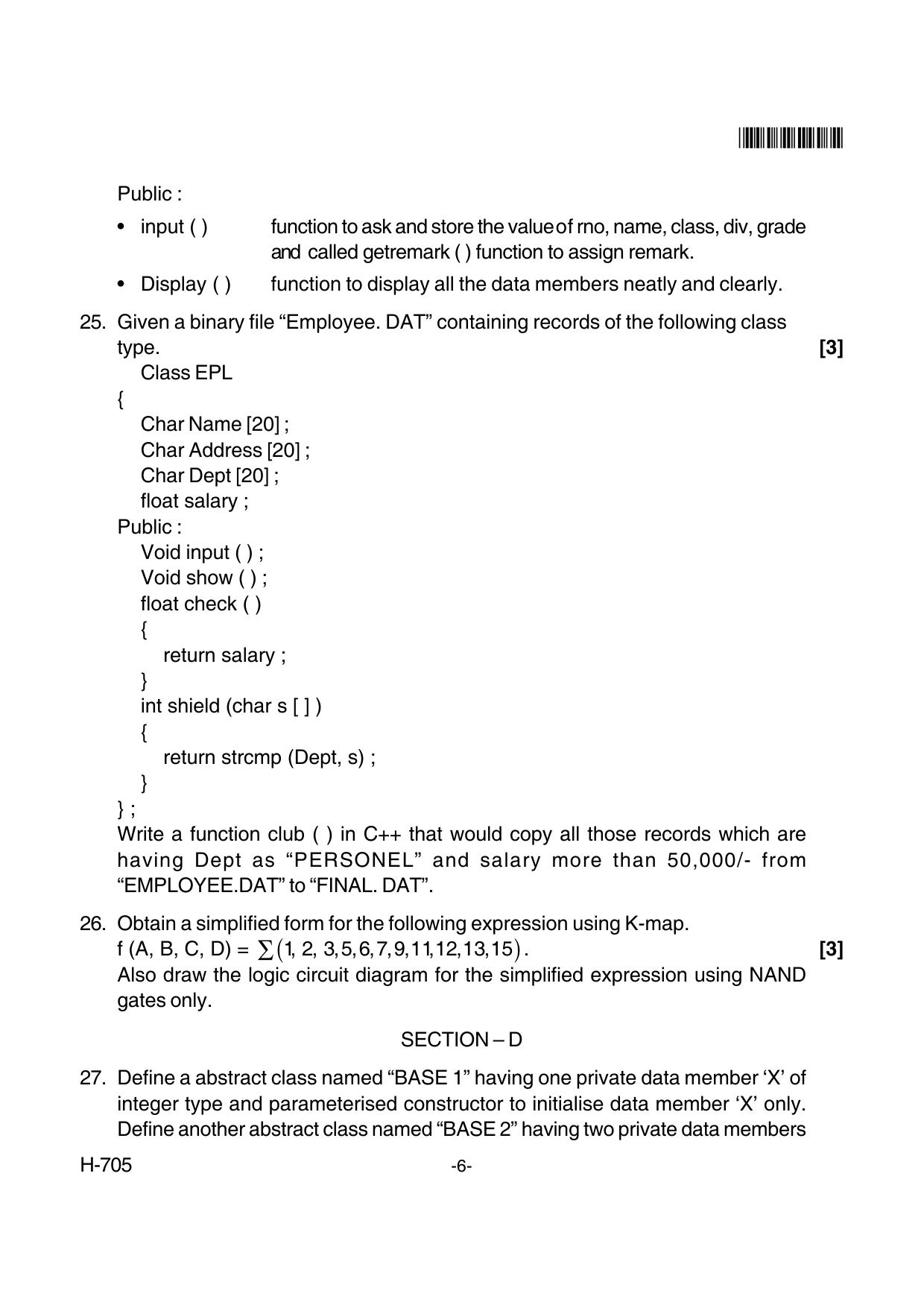 Goa Board Class 12 Computer Science  705 New Pattern Paper 2 (June 2018) Question Paper - Page 6