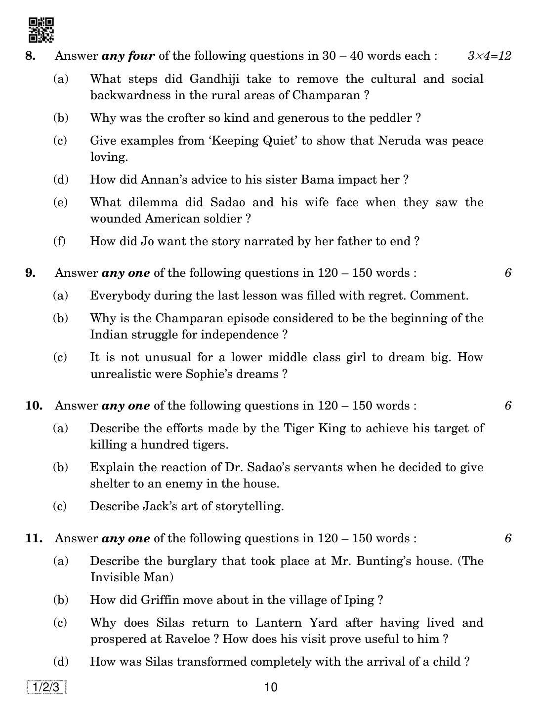 CBSE Class 12 1-2-3 English Core 2019 Question Paper - Page 10