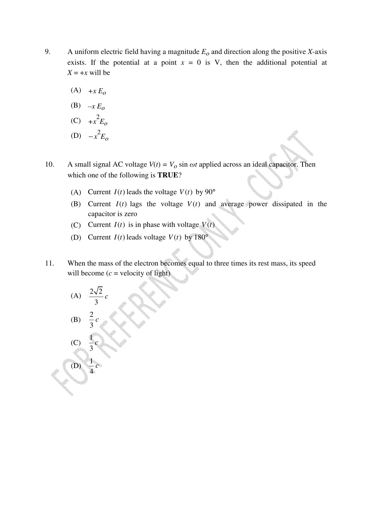 CUSAT CAT 2023 Test For Physics Chemistry Mathematics Shift I Question Paper - Page 3