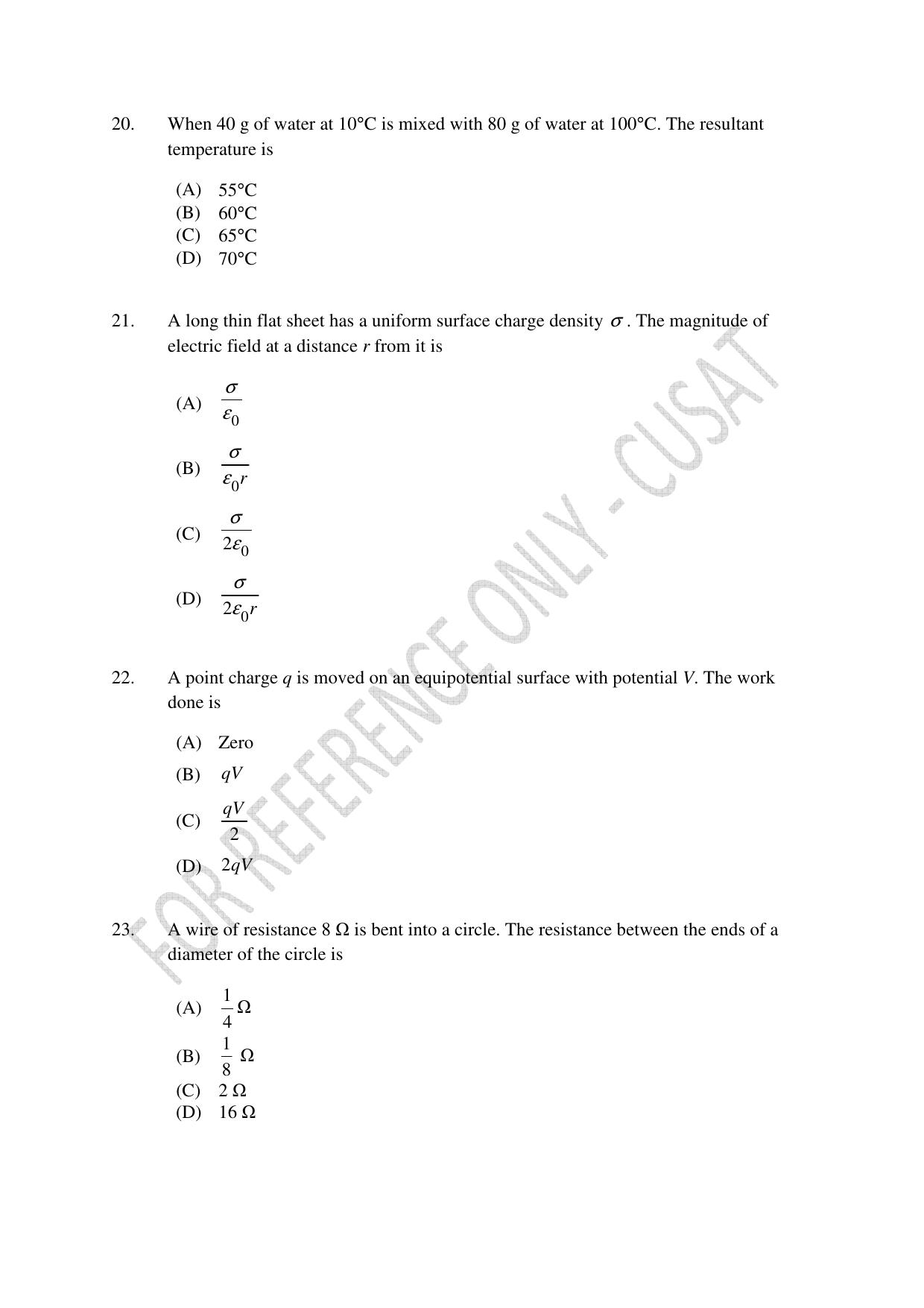 CUSAT CAT 2023 Test For Physics Chemistry Mathematics Shift I Question Paper - Page 6