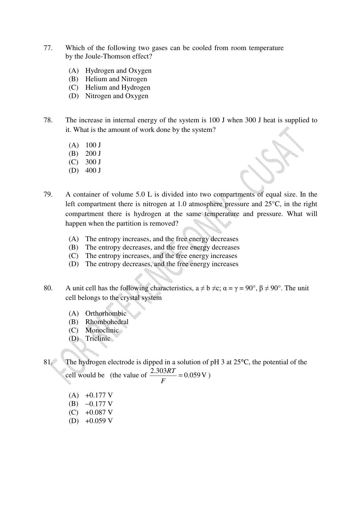 CUSAT CAT 2023 Test For Physics Chemistry Mathematics Shift I Question Paper - Page 19