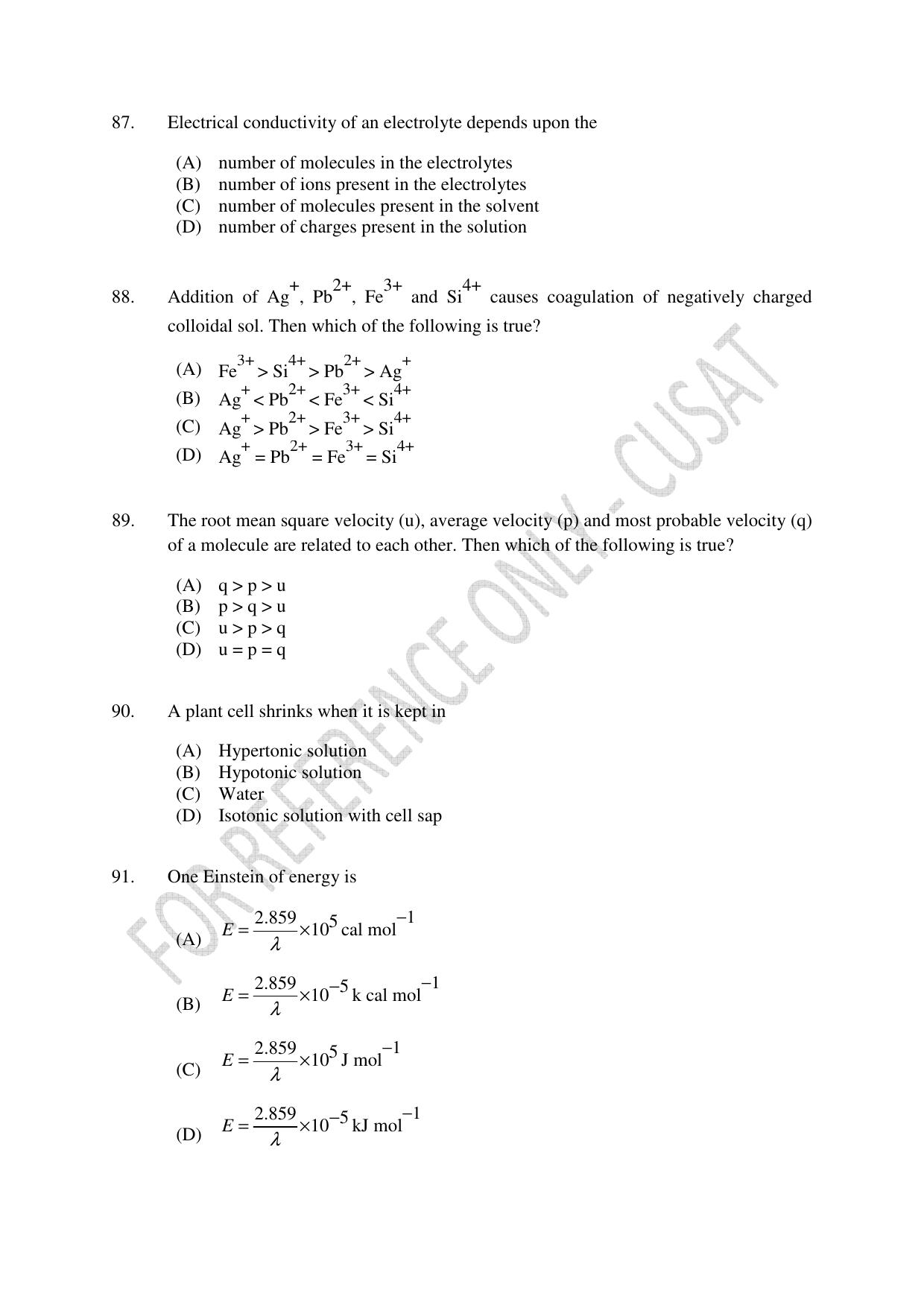 CUSAT CAT 2023 Test For Physics Chemistry Mathematics Shift I Question Paper - Page 21