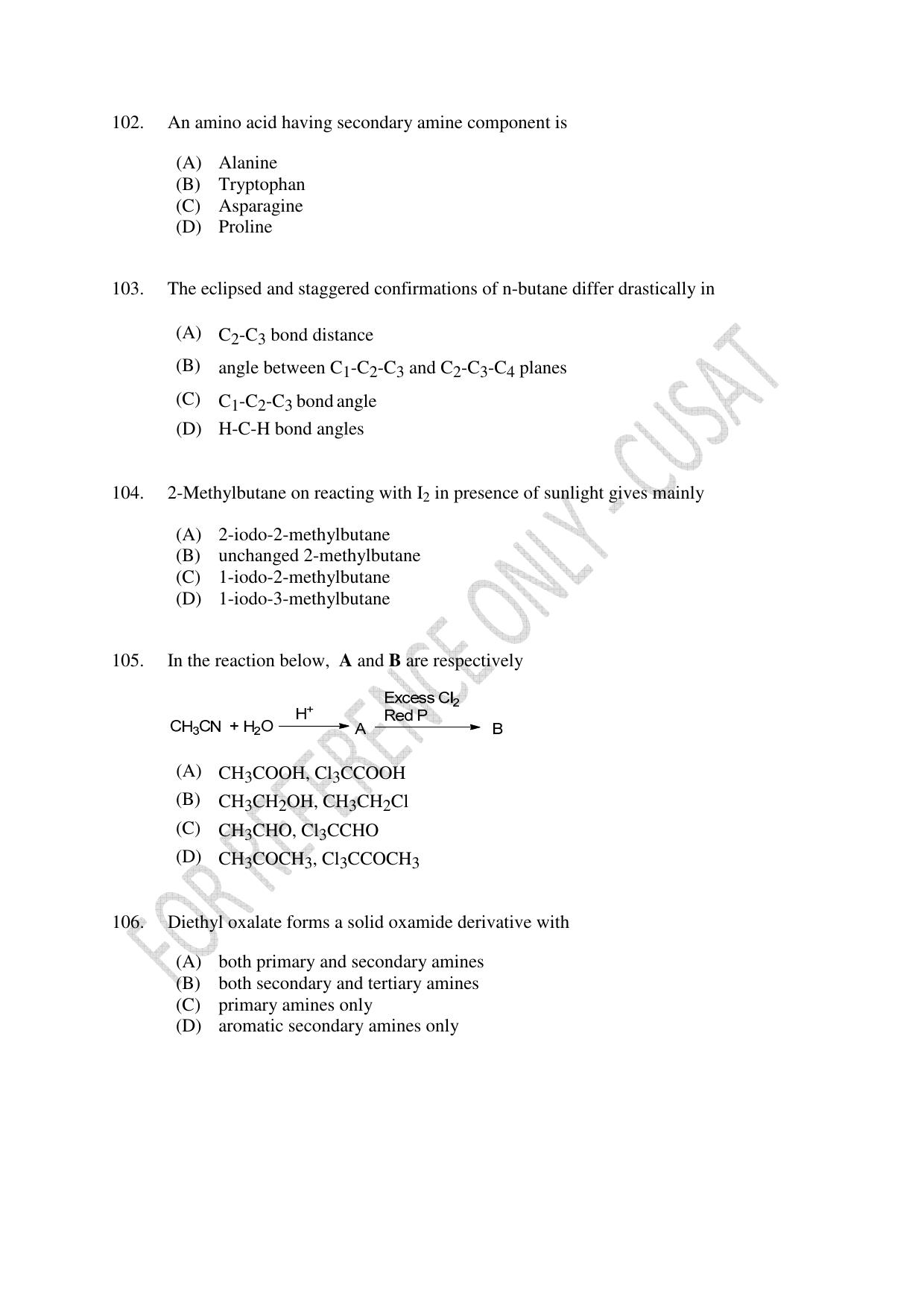 CUSAT CAT 2023 Test For Physics Chemistry Mathematics Shift I Question Paper - Page 24