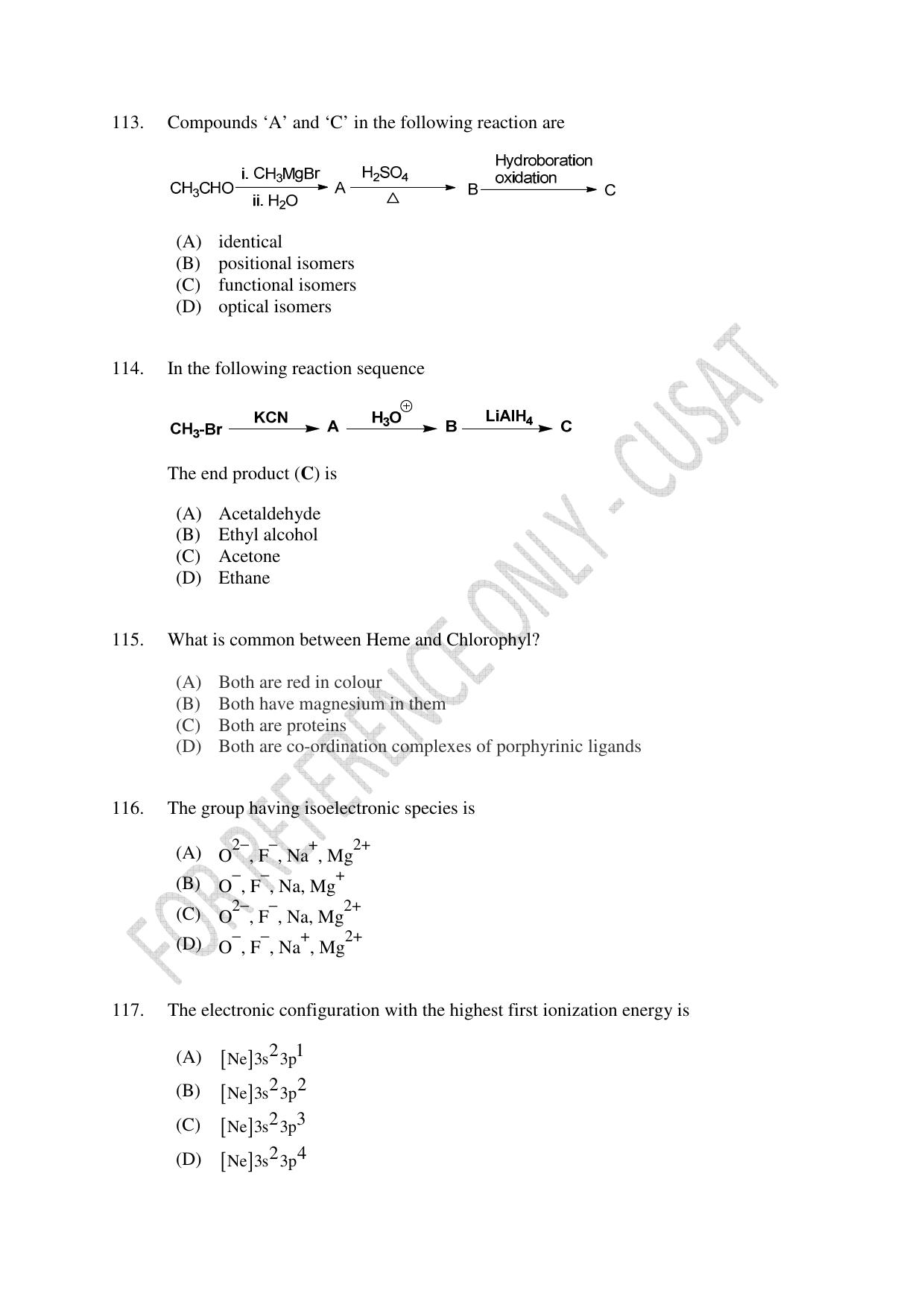 CUSAT CAT 2023 Test For Physics Chemistry Mathematics Shift I Question Paper - Page 26
