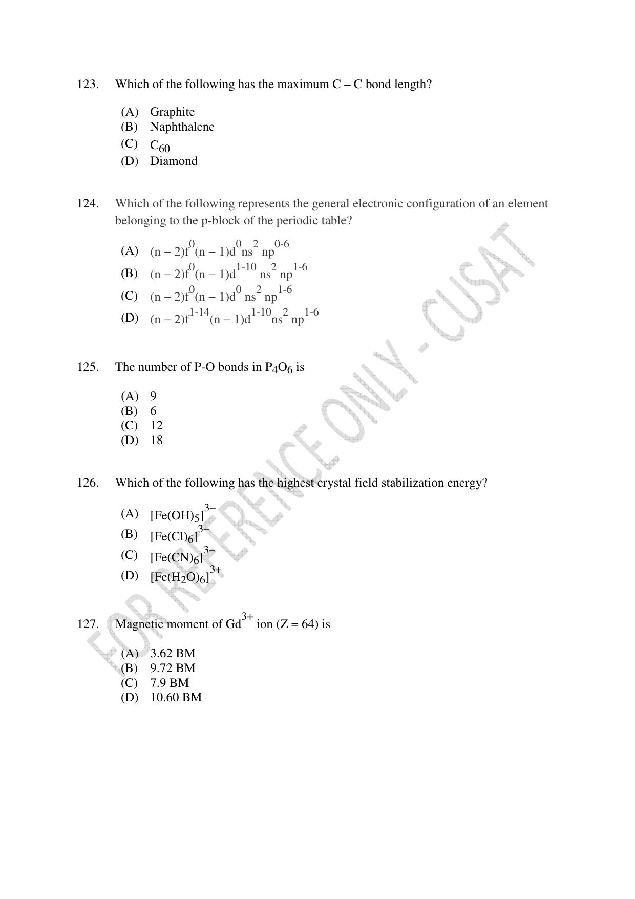 CUSAT CAT 2023 Test For Physics Chemistry Mathematics Shift I Question Paper - Page 28