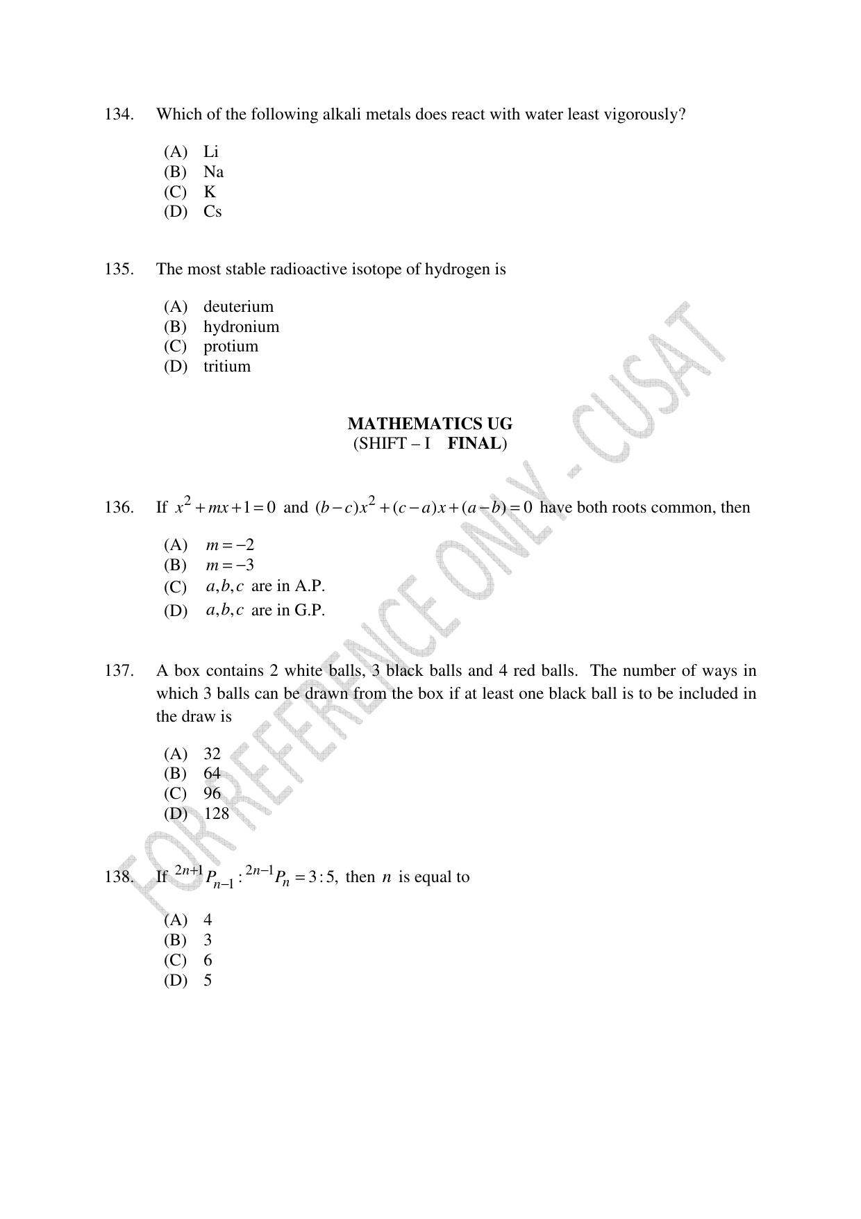 CUSAT CAT 2023 Test For Physics Chemistry Mathematics Shift I Question Paper - Page 30