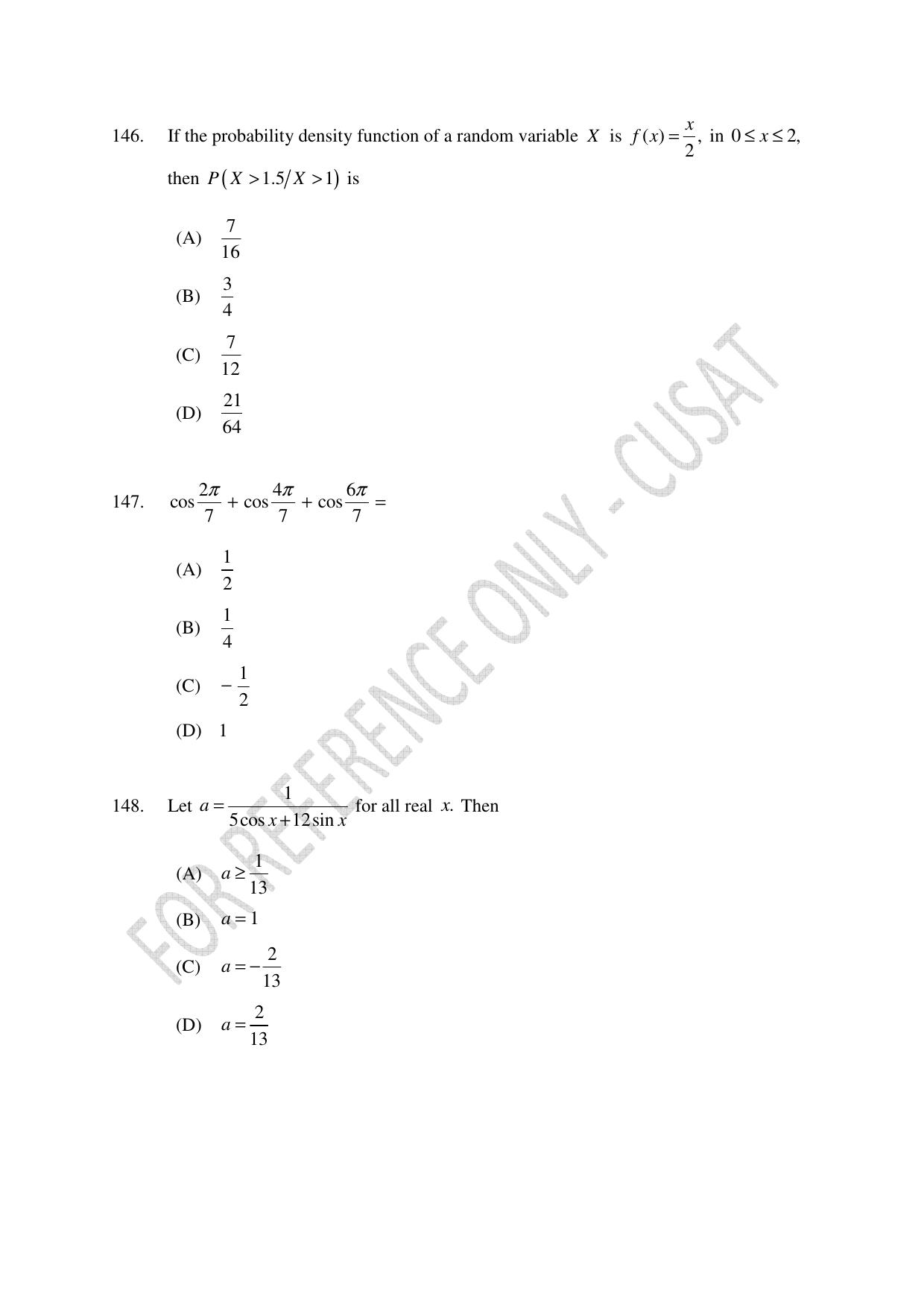 CUSAT CAT 2023 Test For Physics Chemistry Mathematics Shift I Question Paper - Page 33