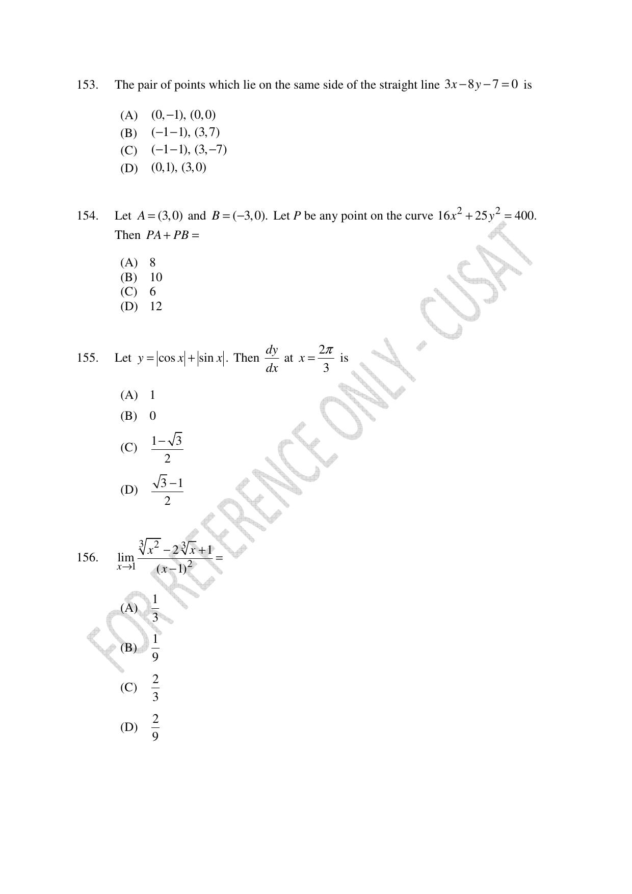 CUSAT CAT 2023 Test For Physics Chemistry Mathematics Shift I Question Paper - Page 35