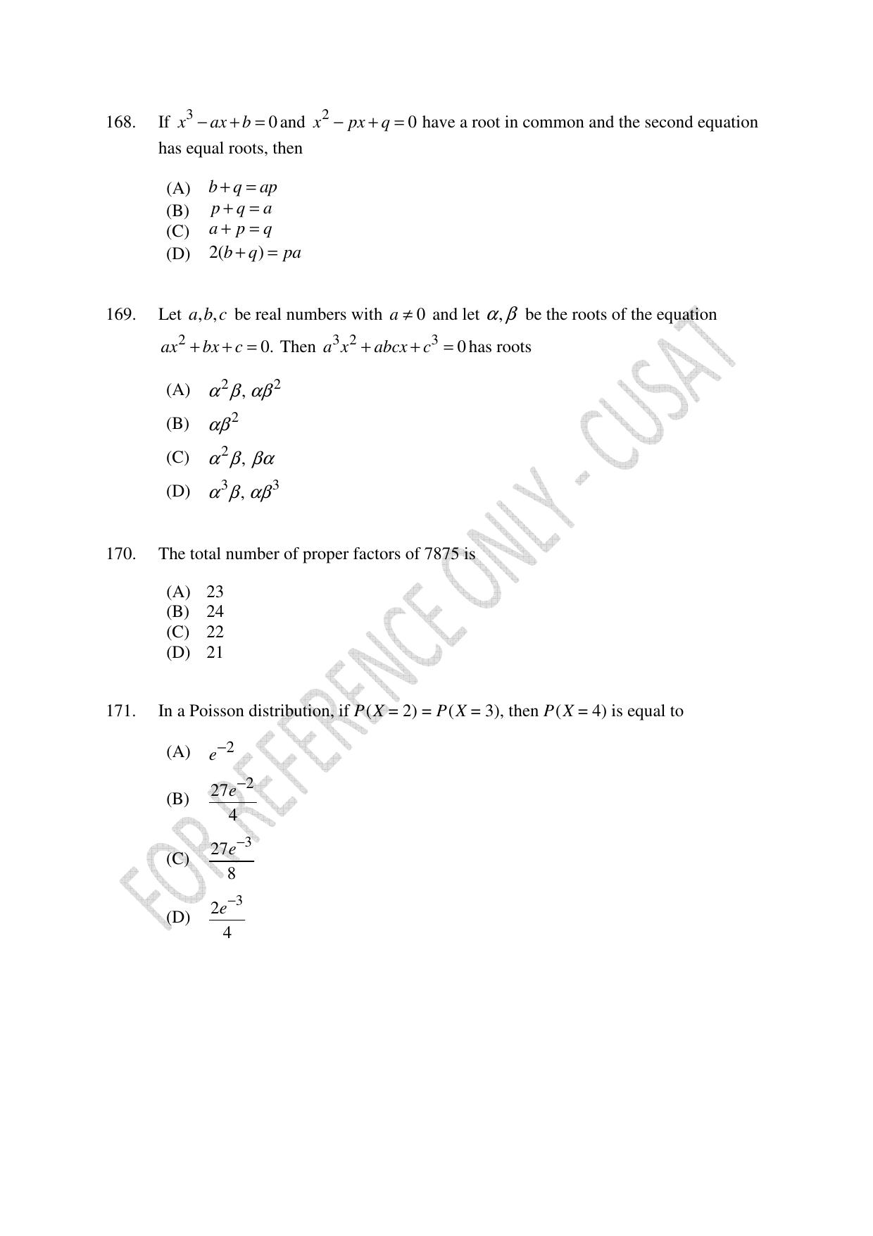 CUSAT CAT 2023 Test For Physics Chemistry Mathematics Shift I Question Paper - Page 39