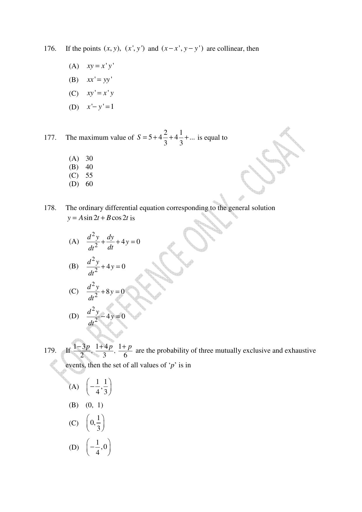 CUSAT CAT 2023 Test For Physics Chemistry Mathematics Shift I Question Paper - Page 41