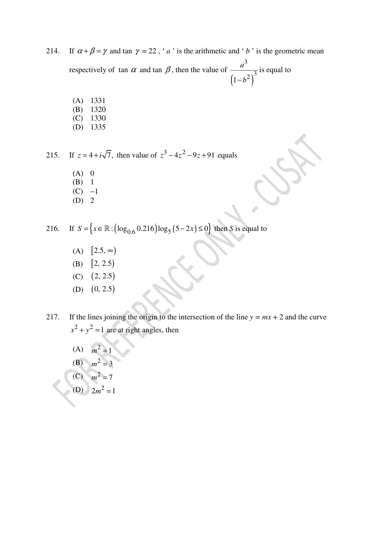 CUSAT CAT 2023 Test For Physics Chemistry Mathematics Shift I Question Paper - Page 50