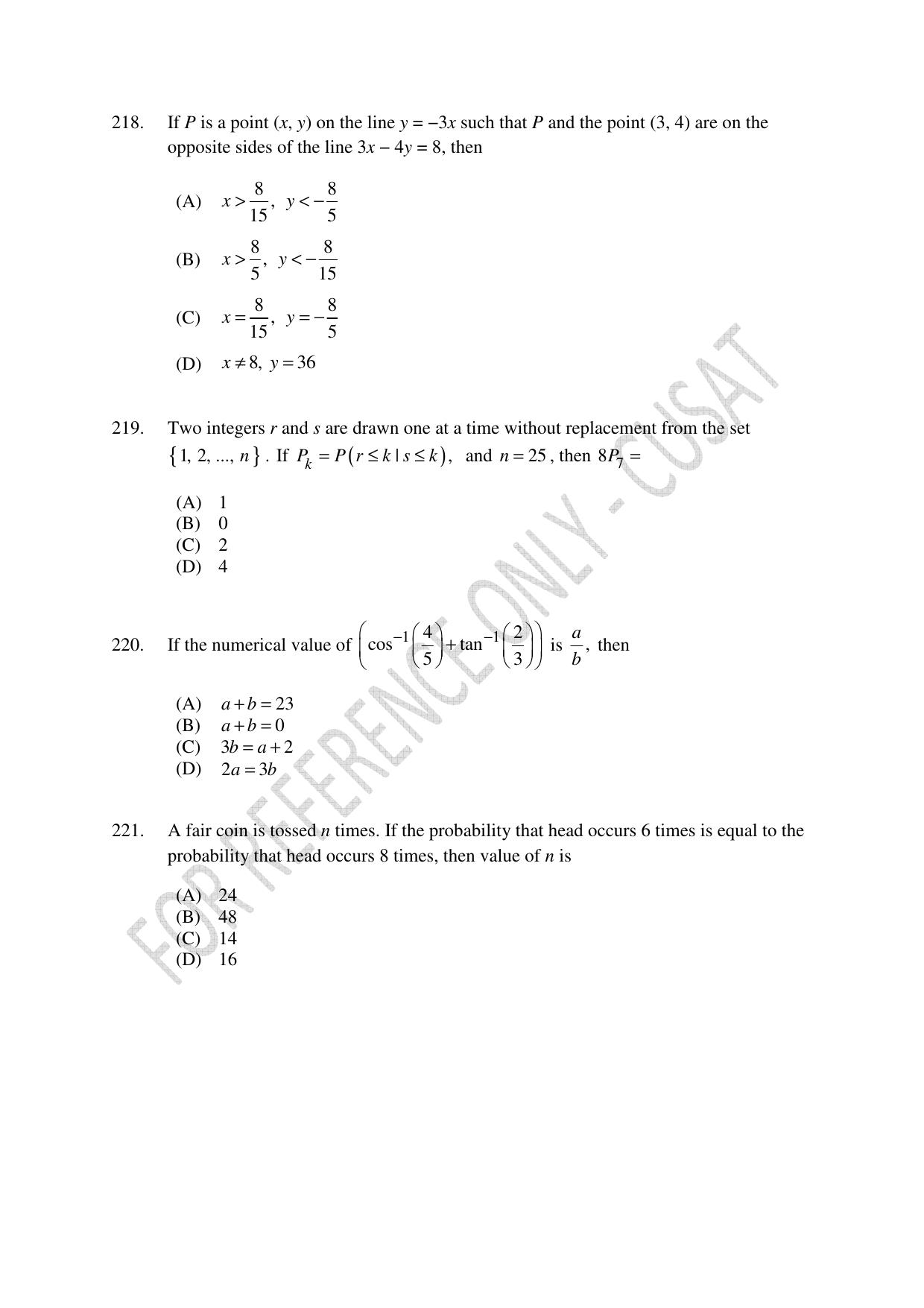 CUSAT CAT 2023 Test For Physics Chemistry Mathematics Shift I Question Paper - Page 51