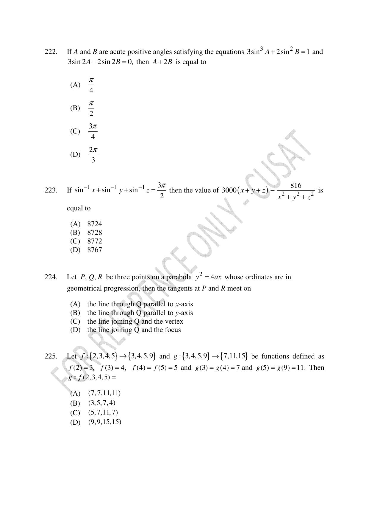 CUSAT CAT 2023 Test For Physics Chemistry Mathematics Shift I Question Paper - Page 52