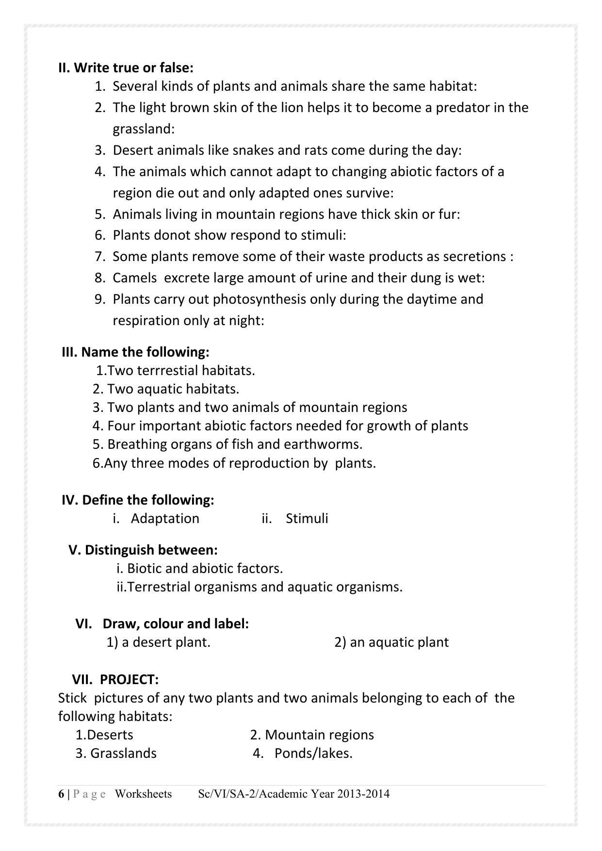 CBSE Worksheets for Class 6 Science Assignment 2 - Page 6