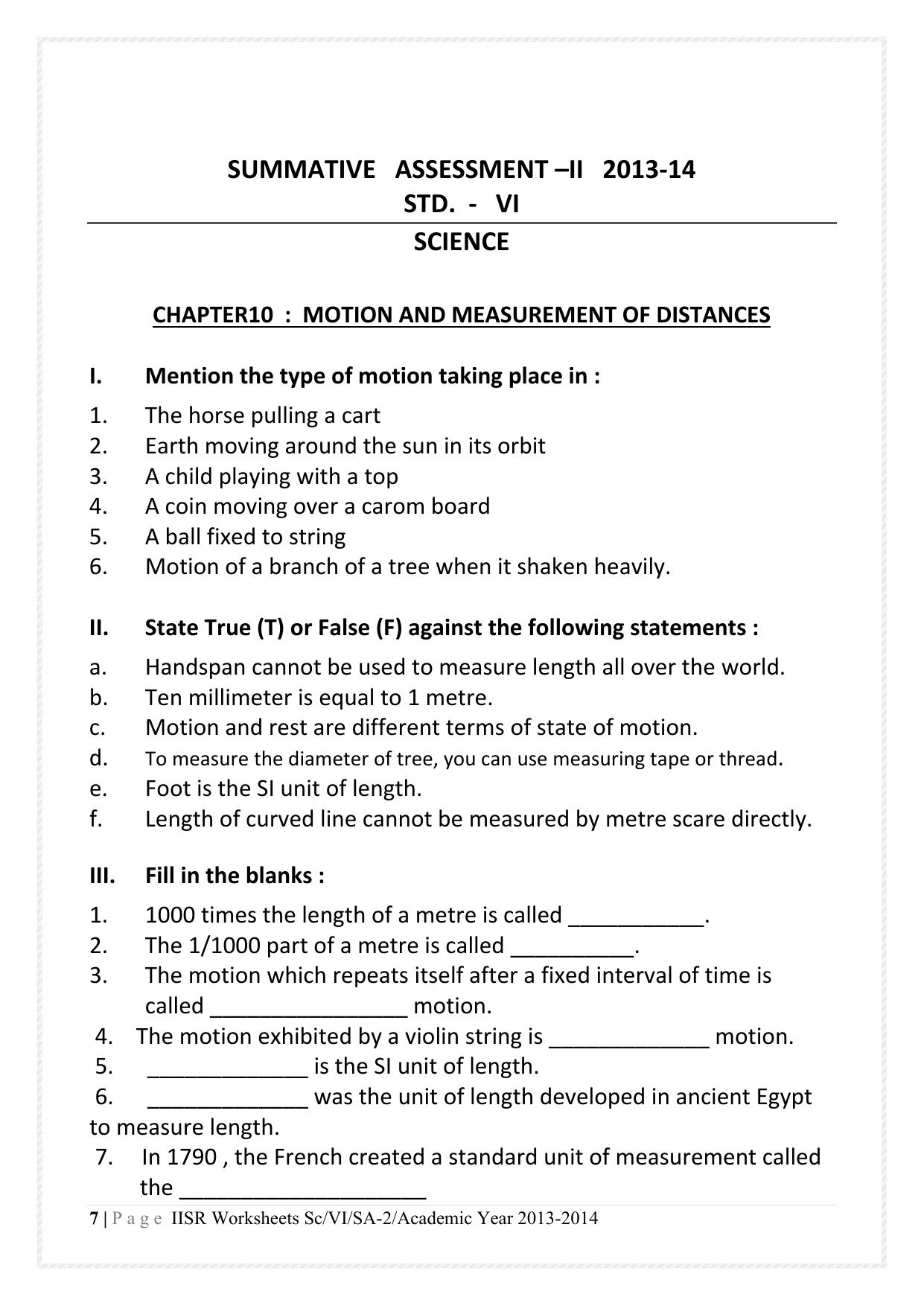 CBSE Worksheets for Class 6 Science Assignment 2 - Page 7