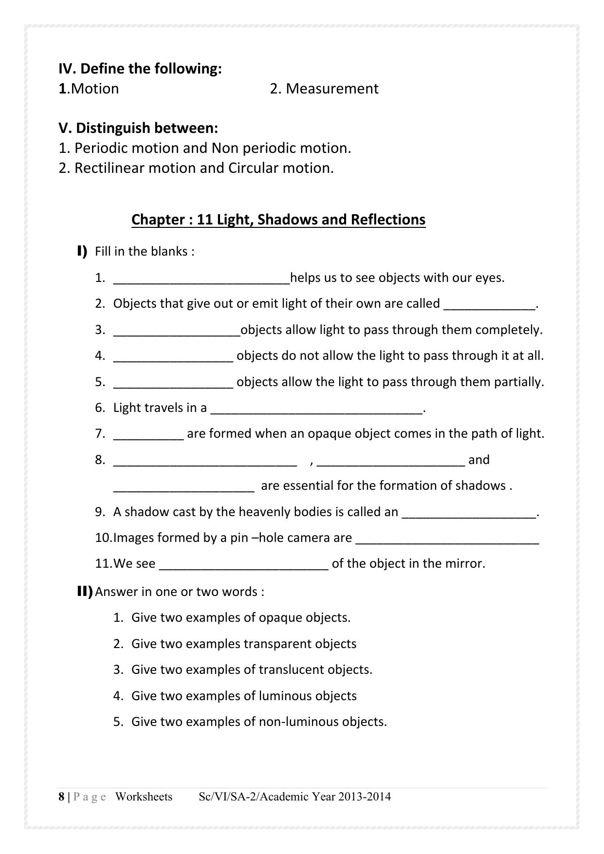 CBSE Worksheets for Class 6 Science Assignment 2 - Page 8