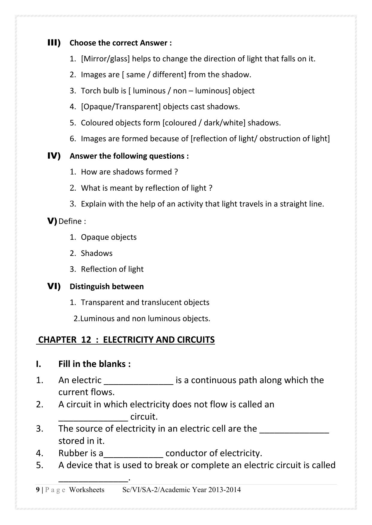 CBSE Worksheets for Class 6 Science Assignment 2 - Page 9