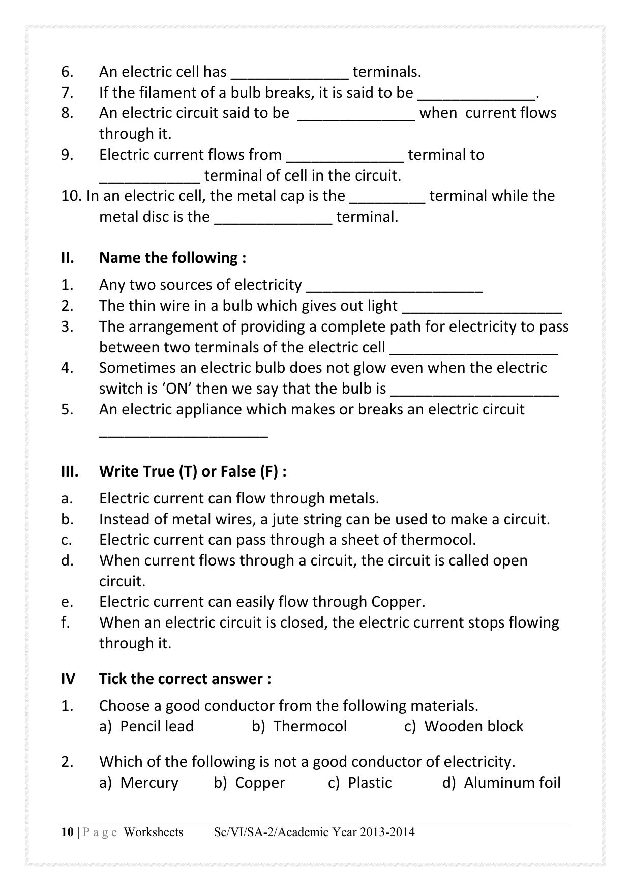 CBSE Worksheets for Class 6 Science Assignment 2 - Page 10