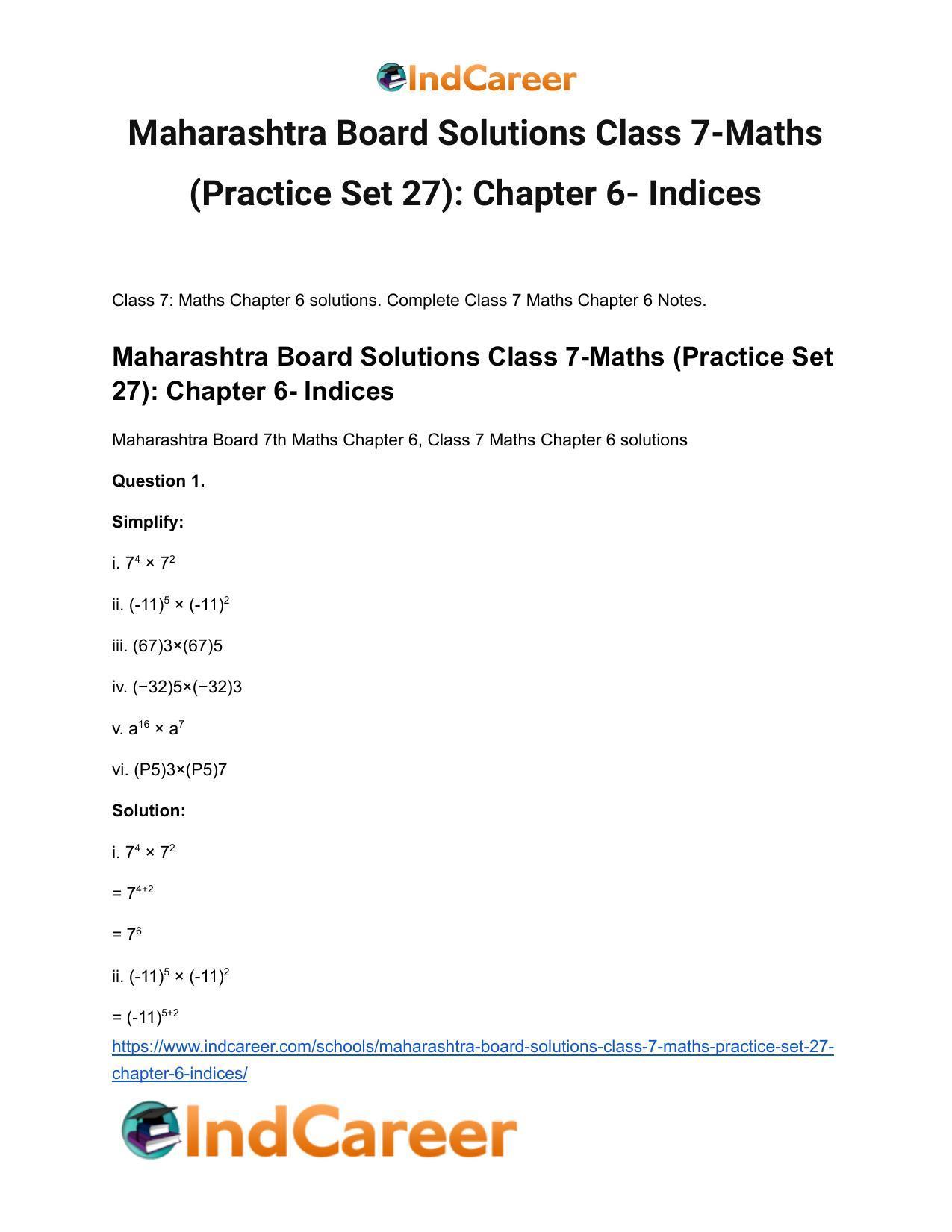 Maharashtra Board Solutions Class 7-Maths (Practice Set 27): Chapter 6- Indices - Page 2