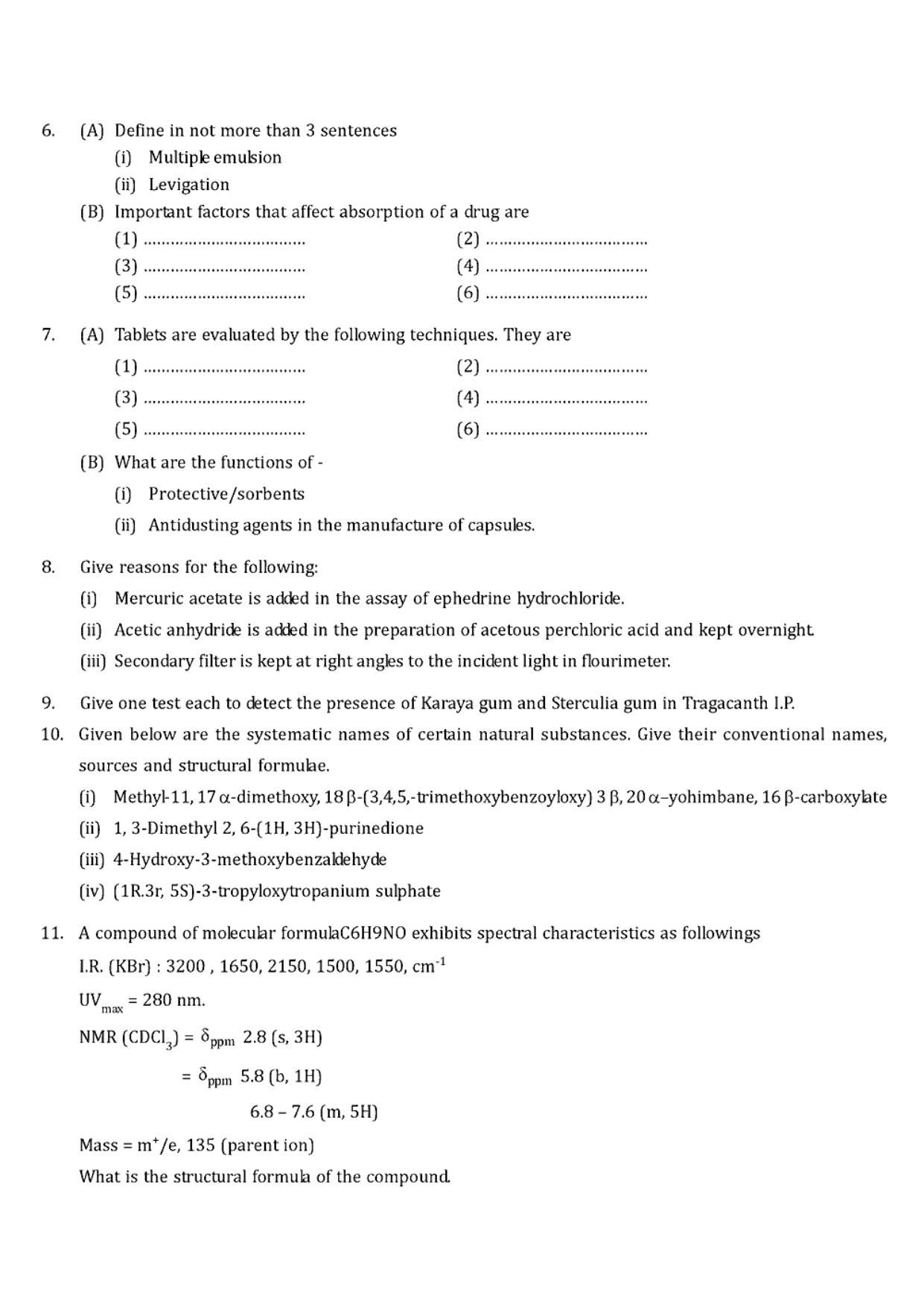 GPAT 1993 Question Paper with Answer Key - Page 8