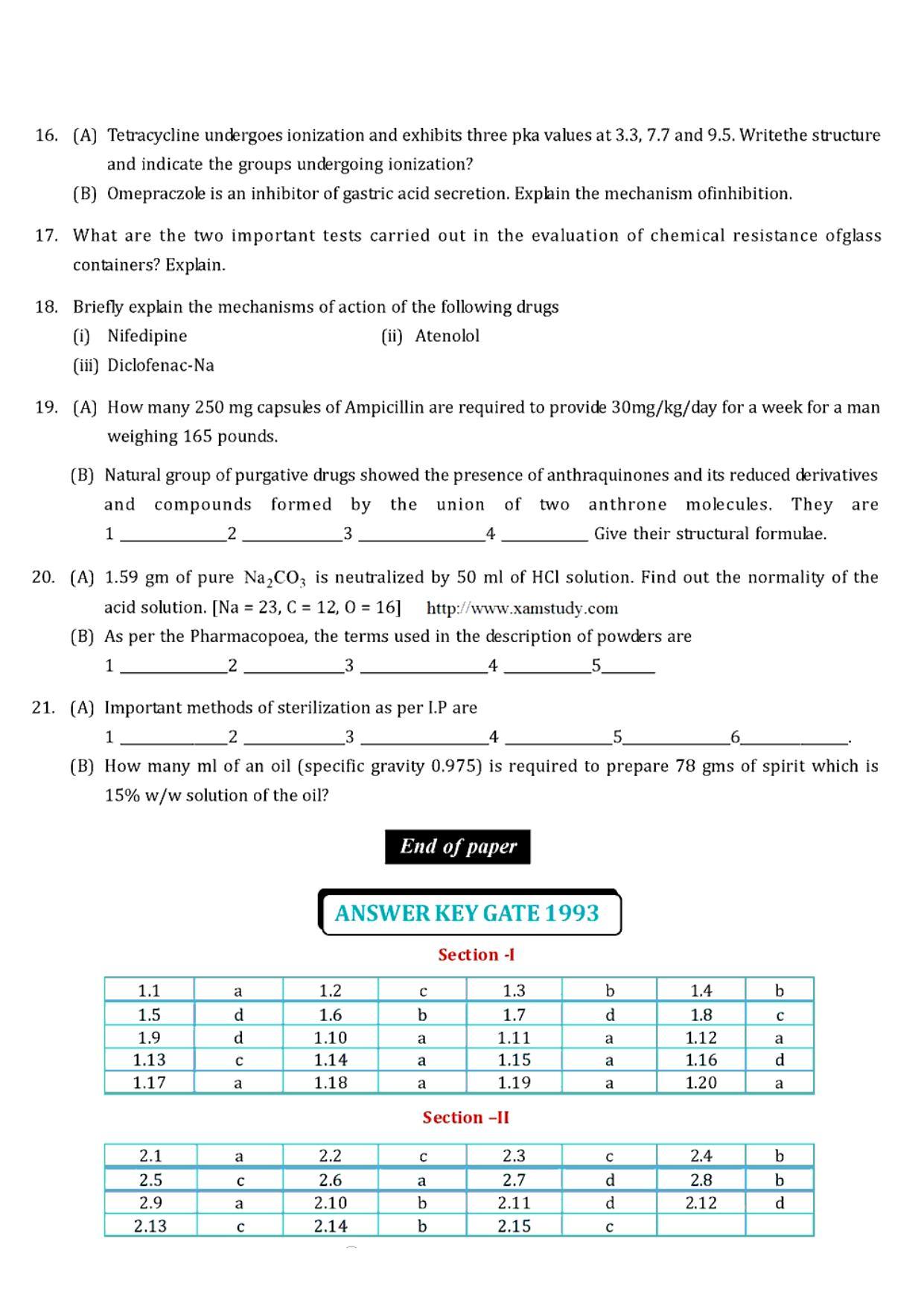 GPAT 1993 Question Paper with Answer Key - Page 10