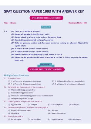 GPAT 1993 Question Paper with Answer Key