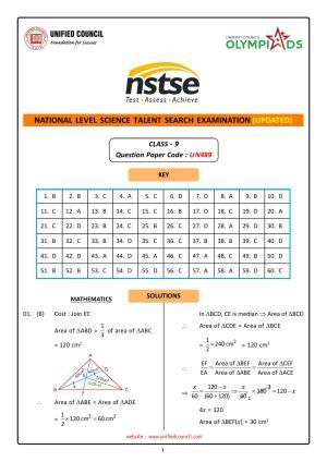 NSTSE 2023 Class 9 Answer Key (Paper Code 489)