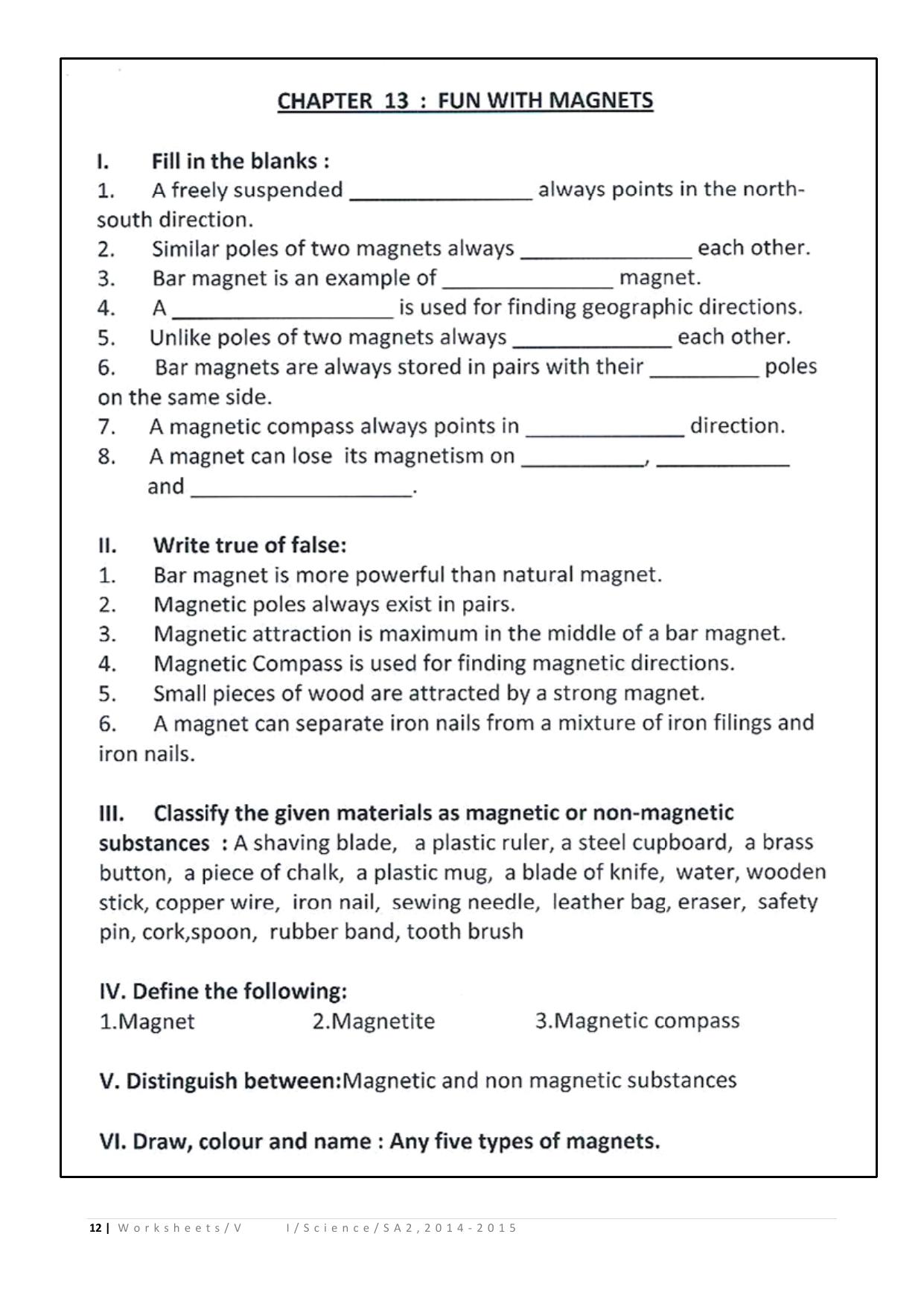 CBSE Worksheets for Class 6 Science Assignment 3 - Page 12