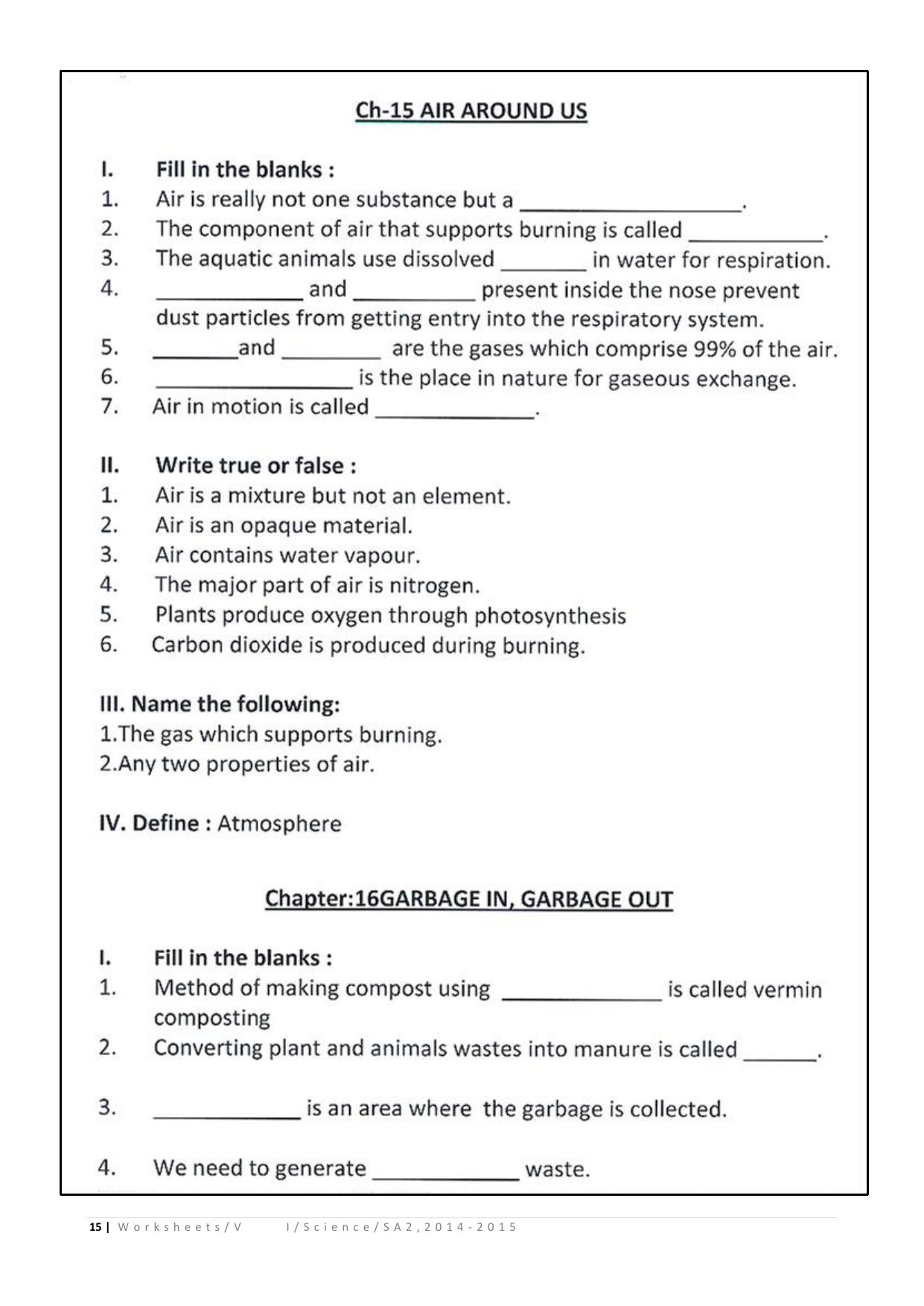 CBSE Worksheets for Class 6 Science Assignment 3 - Page 15