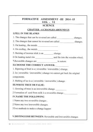CBSE Worksheets for Class 6 Science Assignment 3