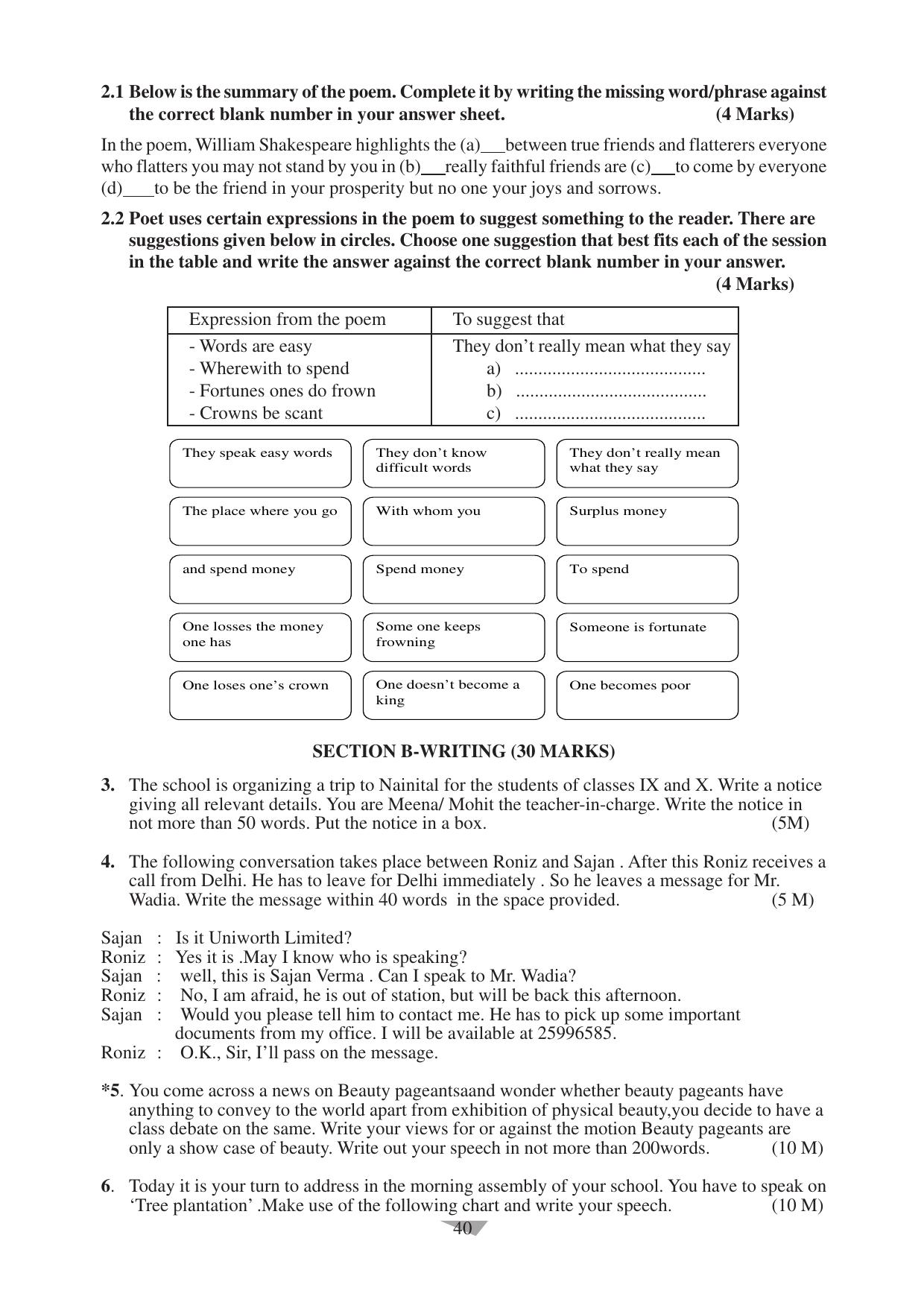 CBSE Worksheets for Class 10 English Assignment 11 - Page 40