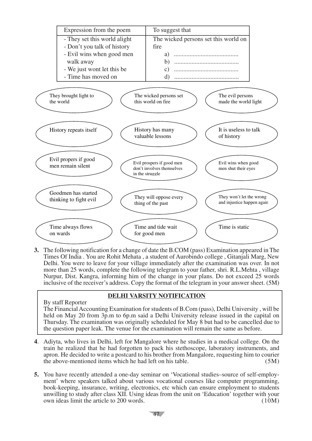 CBSE Worksheets for Class 10 English Assignment 11 - Page 47
