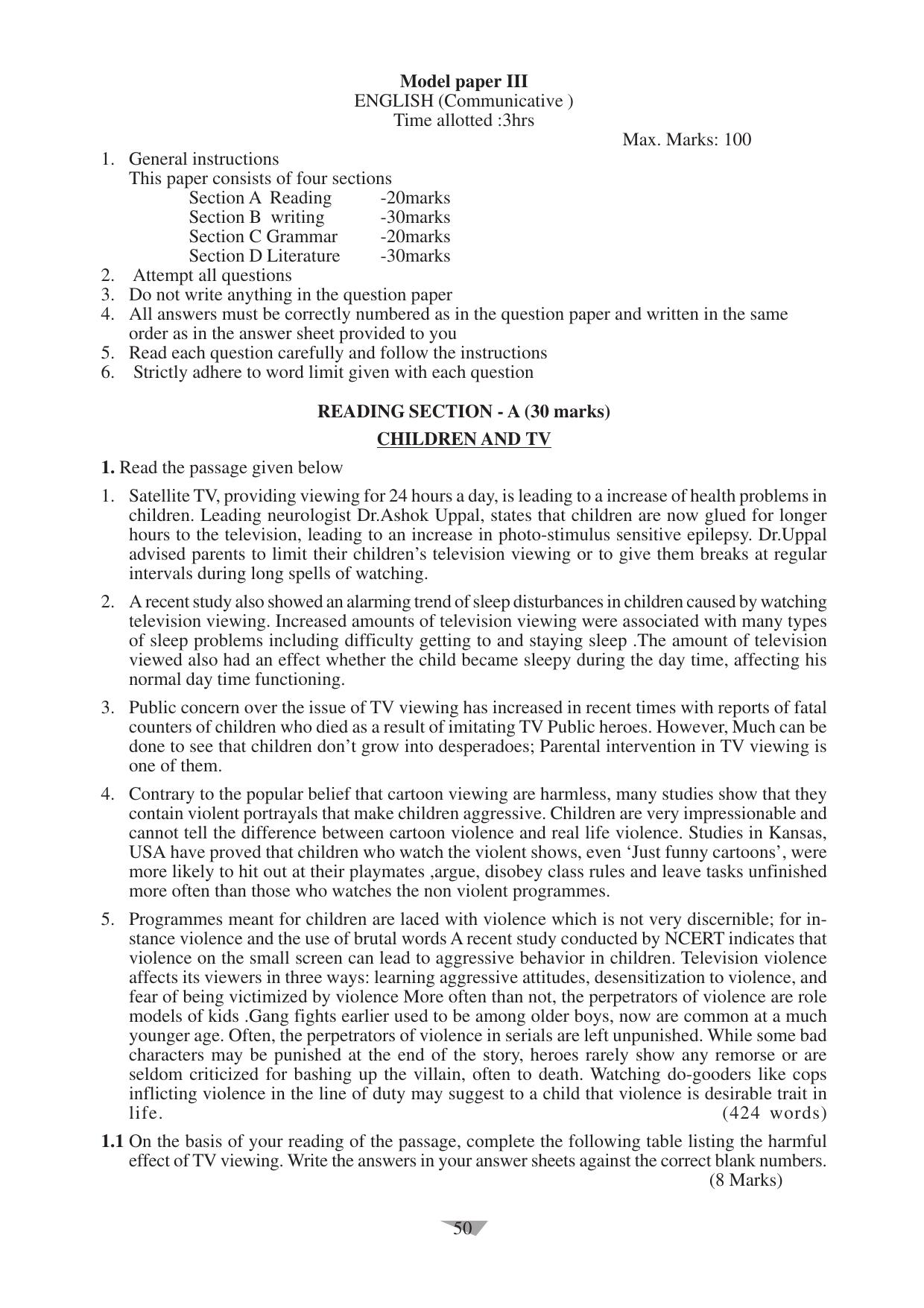 CBSE Worksheets for Class 10 English Assignment 11 - Page 50