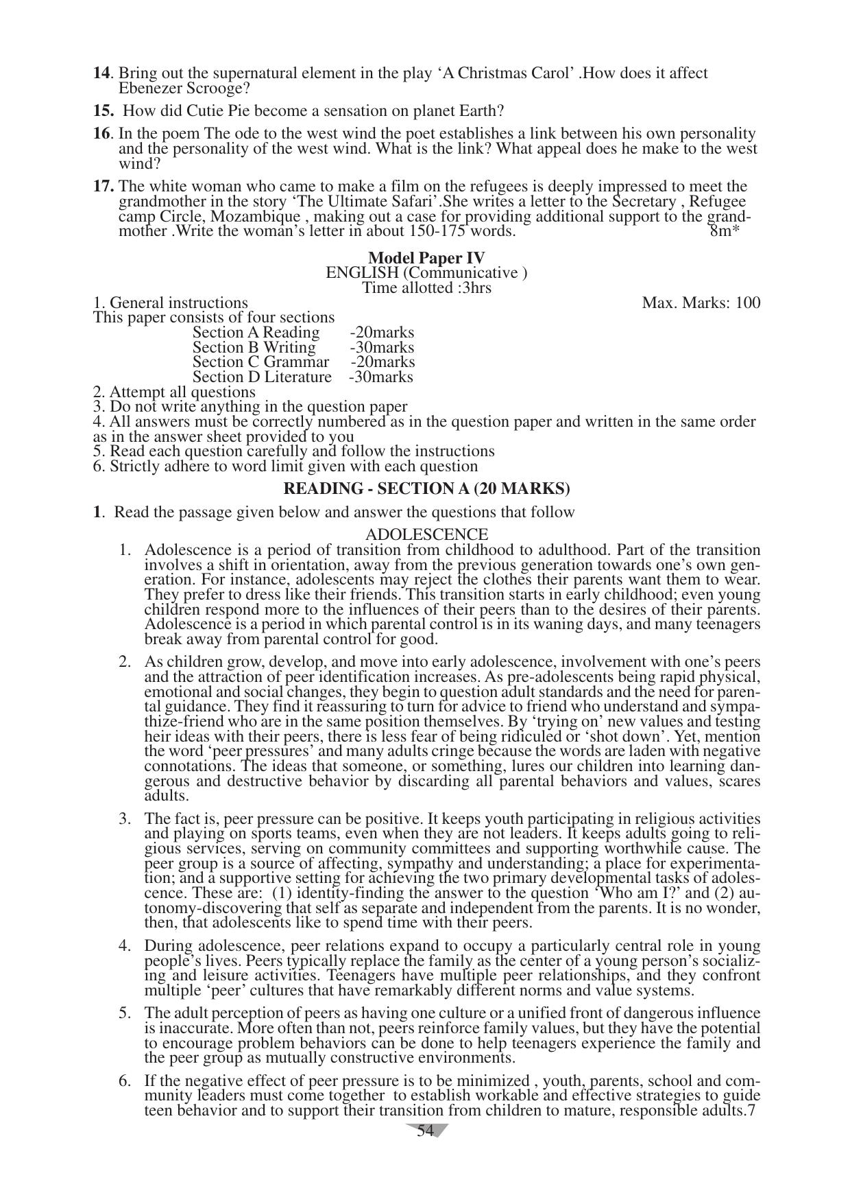 CBSE Worksheets for Class 10 English Assignment 11 - Page 54