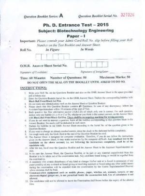 PU MPET Biotechnology Engineering 2015 Question Paper