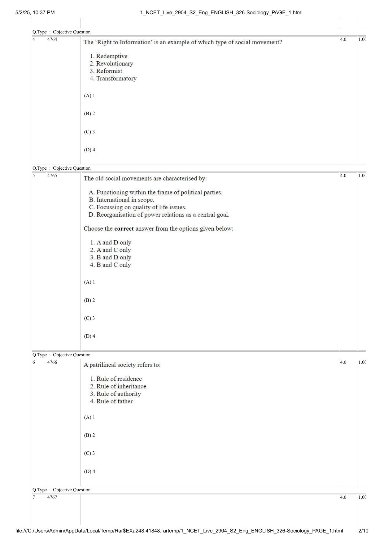 NCET 2025 Question Paper - Sociology - Page 2
