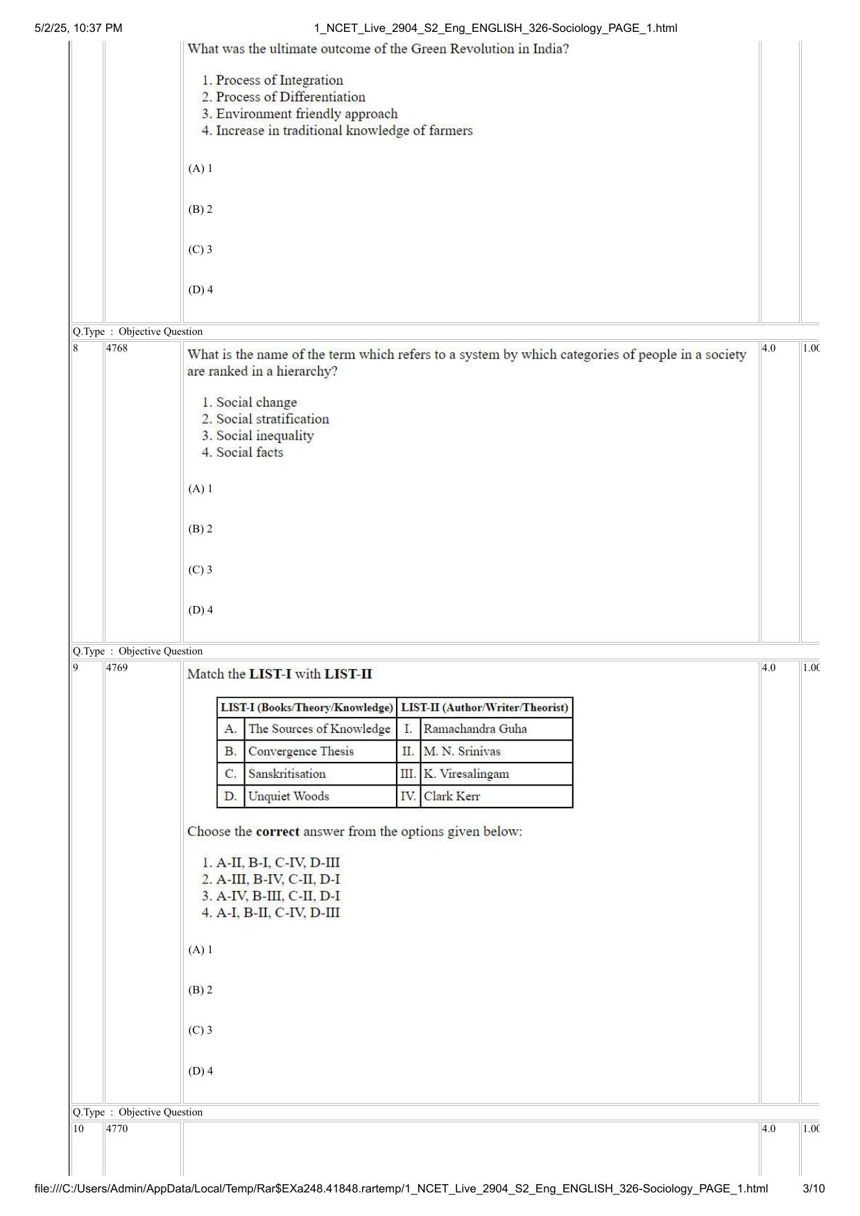 NCET 2025 Question Paper - Sociology - Page 3