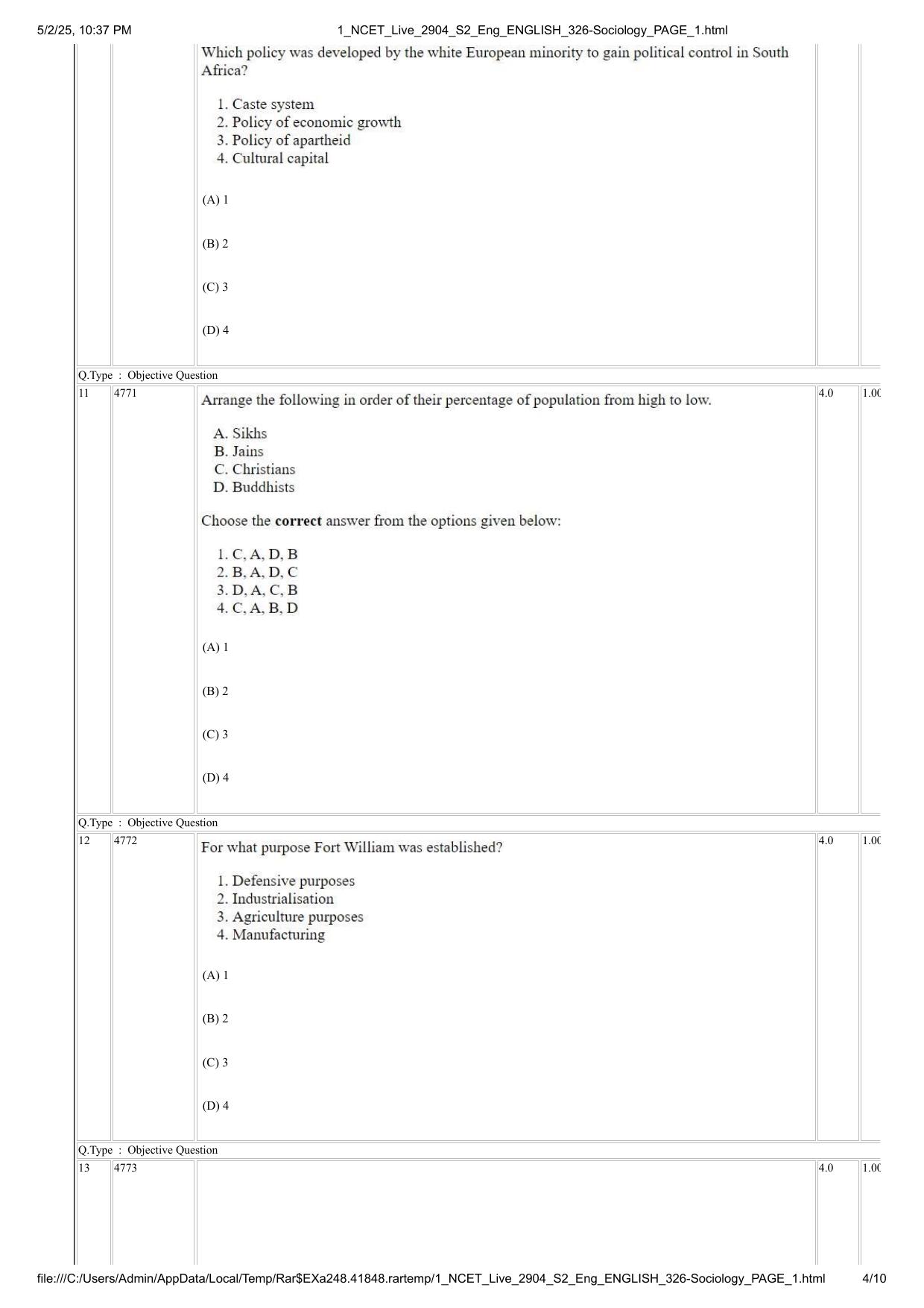 NCET 2025 Question Paper - Sociology - Page 4