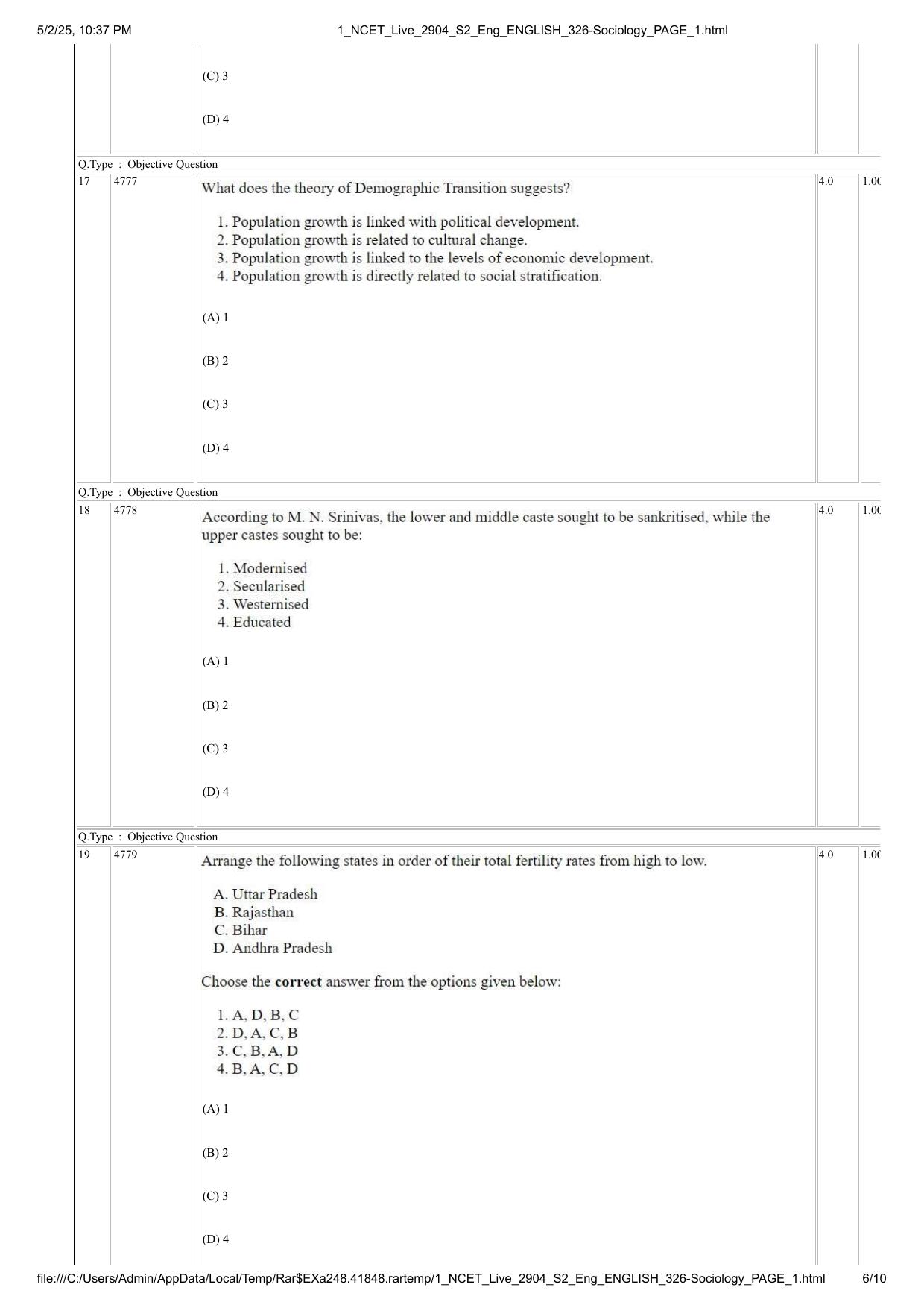 NCET 2025 Question Paper - Sociology - Page 6