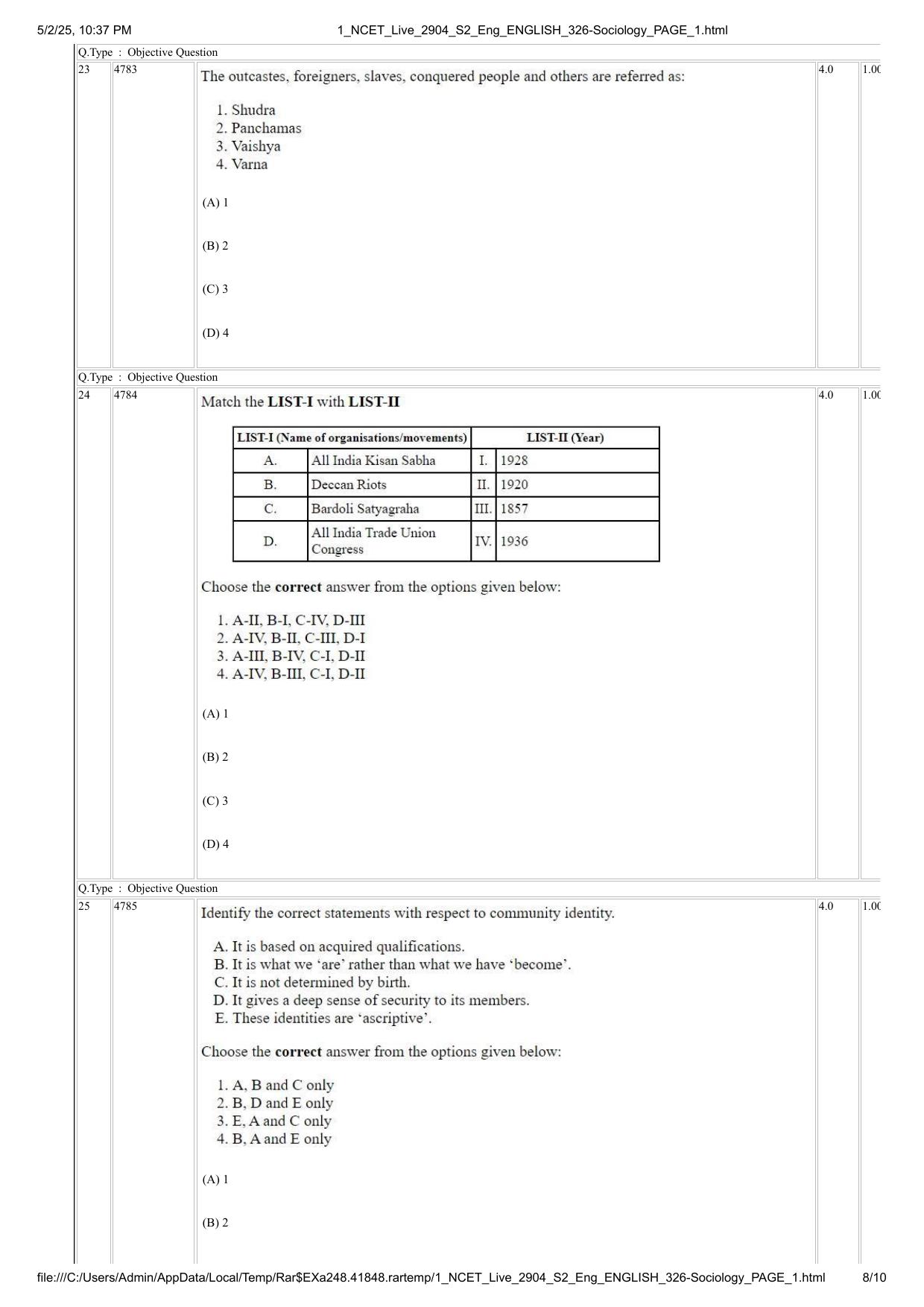 NCET 2025 Question Paper - Sociology - Page 8