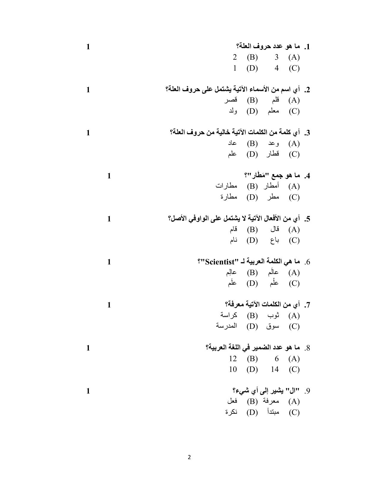 NIOS Class 10 Arabic (235) Sample Paper - Page 2