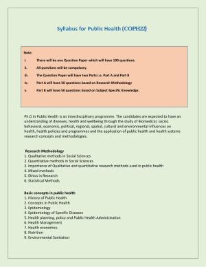 NTA PhD Entrance Exam Public Health Syllabus