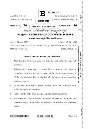 Karnataka SSLC ELEMENTS OF COMPUTER SCIENCE - (74%20RR _22_104-RR_B_) (Supplementary) June 2019 Question Paper
