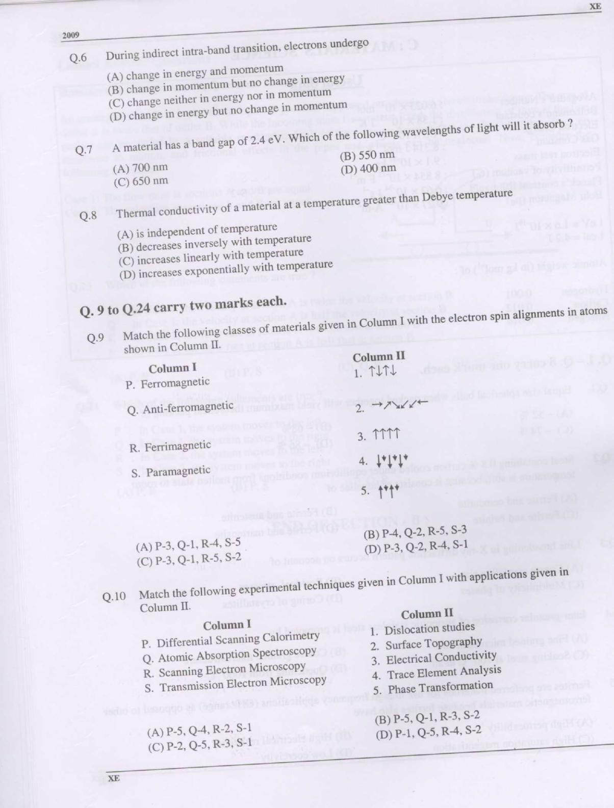 GATE 2009 Engineering Sciences (XE) Question Paper with Answer Key - Page 10