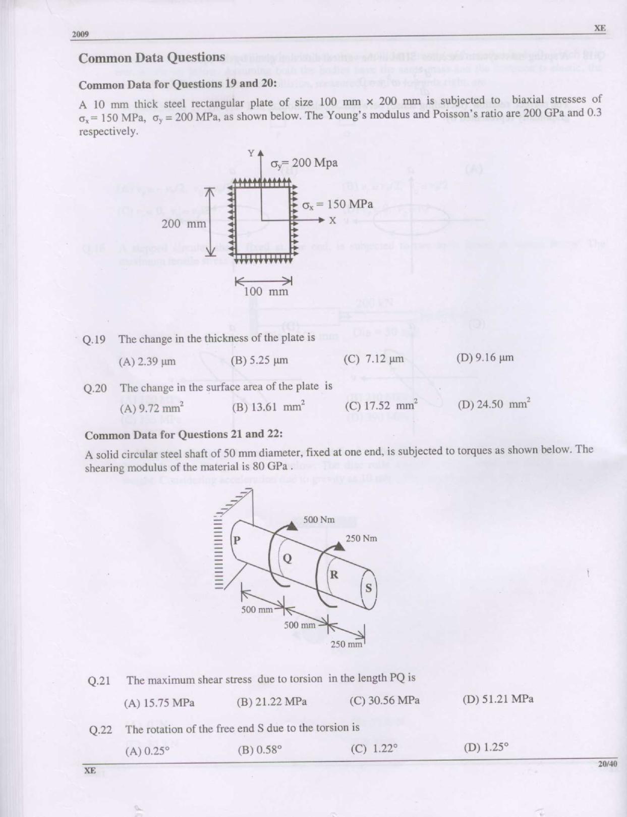 GATE 2009 Engineering Sciences (XE) Question Paper with Answer Key - Page 20